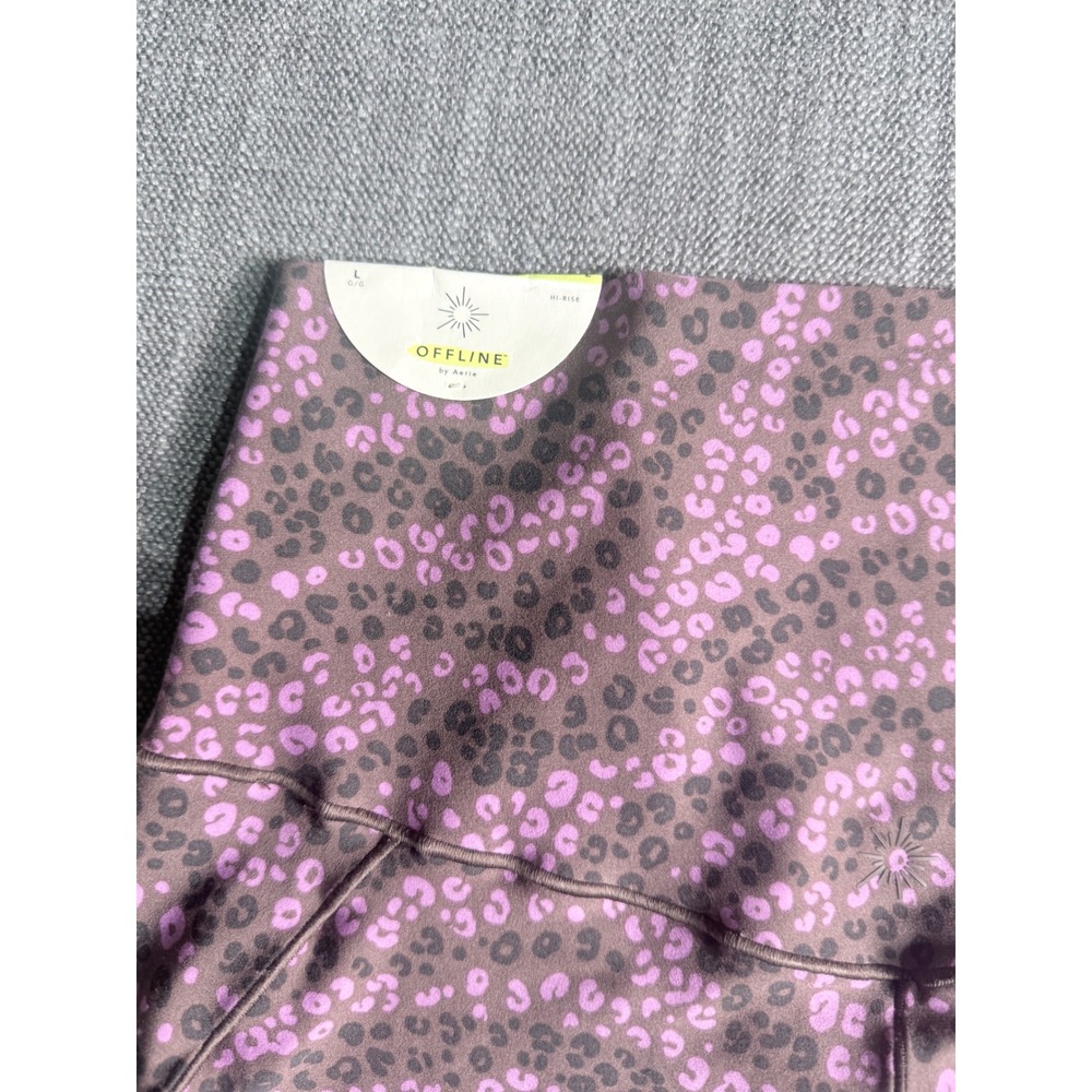 OFFLINE by Aerie Purple Leopard Print Mesh Panel Hi-Rise Leggings Large 5006-215 - Picture 2 of 4